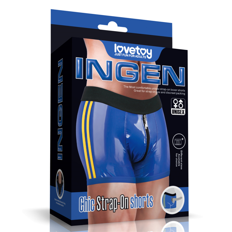 Трусики для страпона с молнией "Lovetoy Ingen" синий винил, унисекс, M/L 